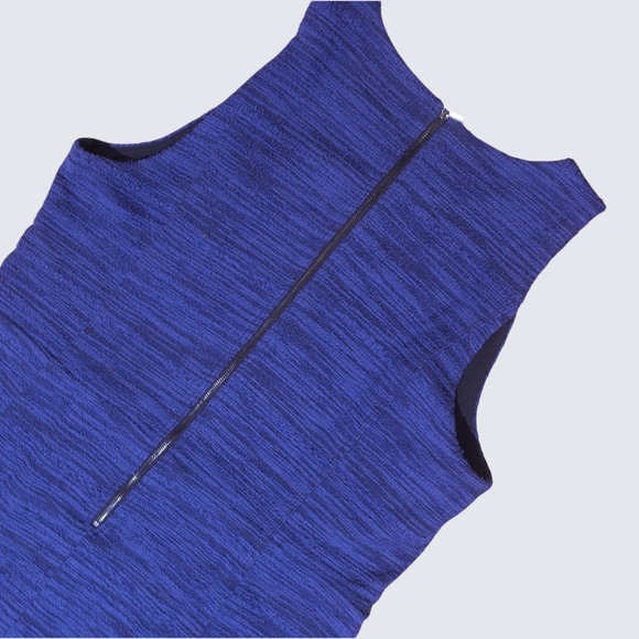 LOFT Women’s Sleeveless Sheath Dress Size 14 – Blue Textured Knit – Lined – Zip - Picture 6 of 12